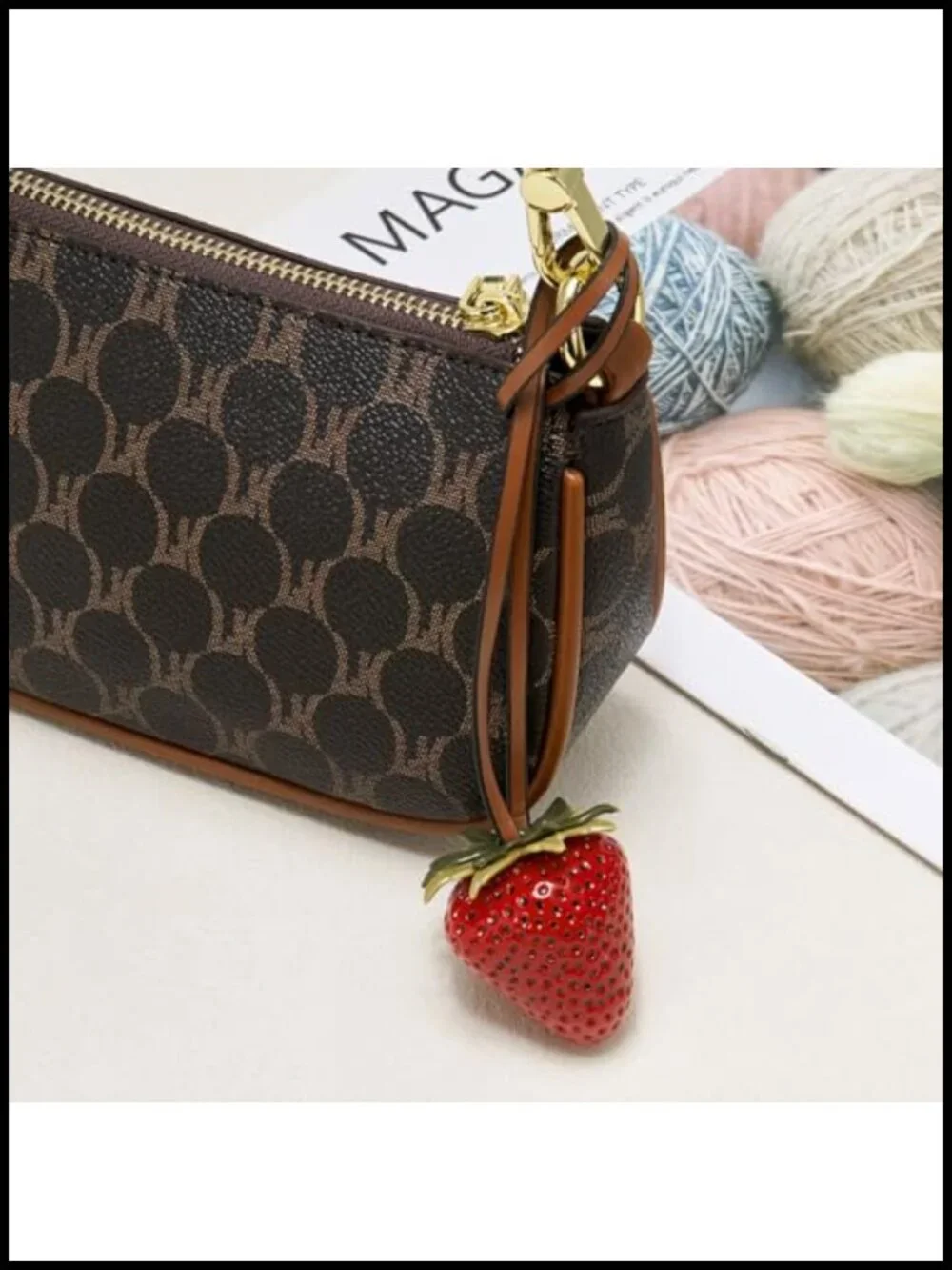 Oversized Strawberry Keychain Charm Cute Fruit Purse Bag Accessory Resin